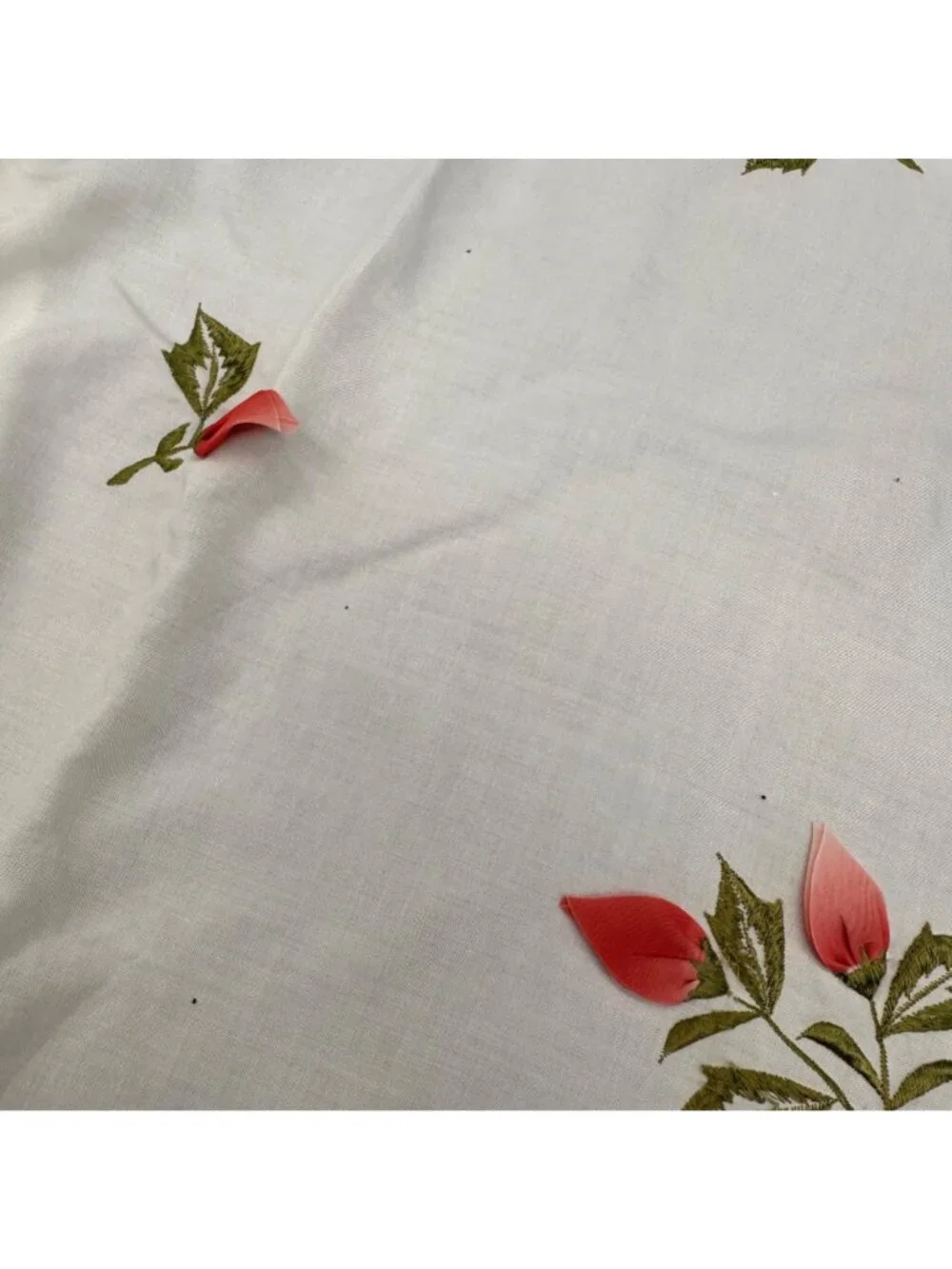 Vintage Rose Scallop Curtain Panels Japan Floral Embroidery Red Pink Melon READ